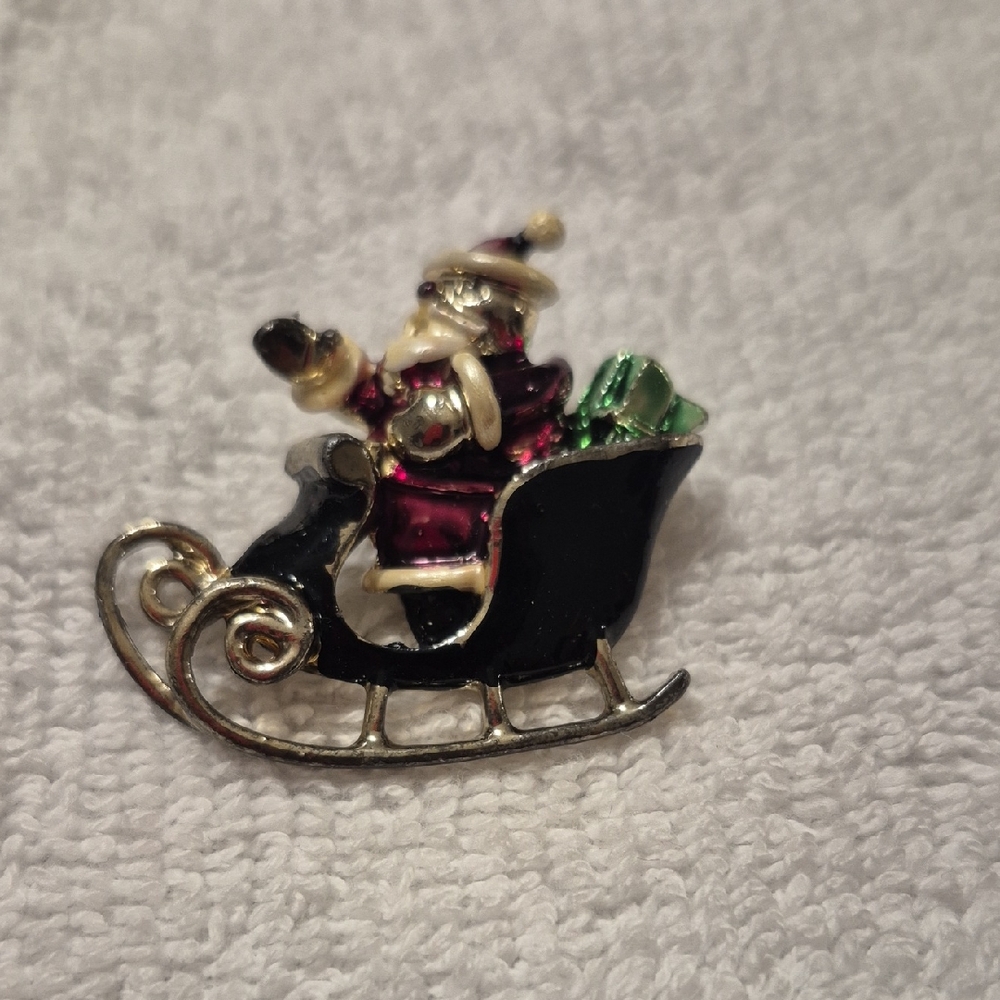 Festive Santa Sleigh Brooch